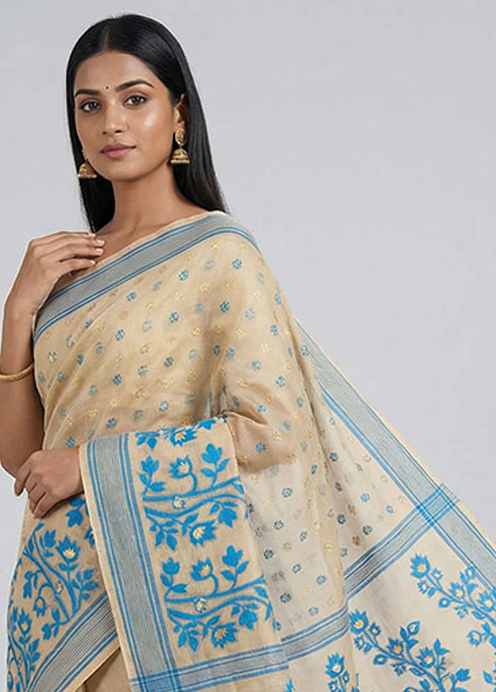 Pink Jamdani Cotton Saree Without Blouse Piece - Image 2
