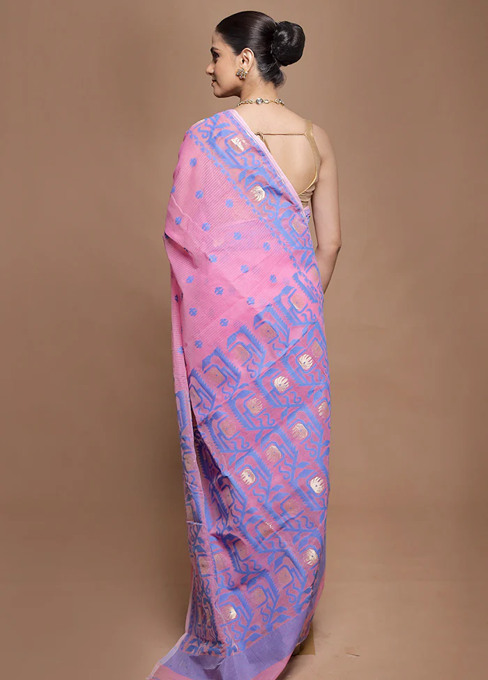 Pink Tant Jamdani Saree Without Blouse Piece - Image 3