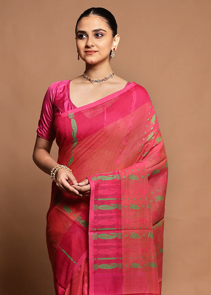 Pink Tant Jamdani Saree Without Blouse Piece - Image 2