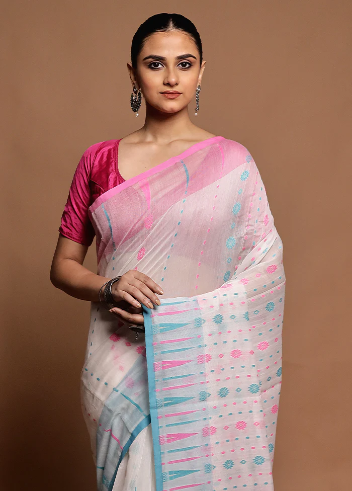 Pink Tant Jamdani Saree Without Blouse Piece - Image 2