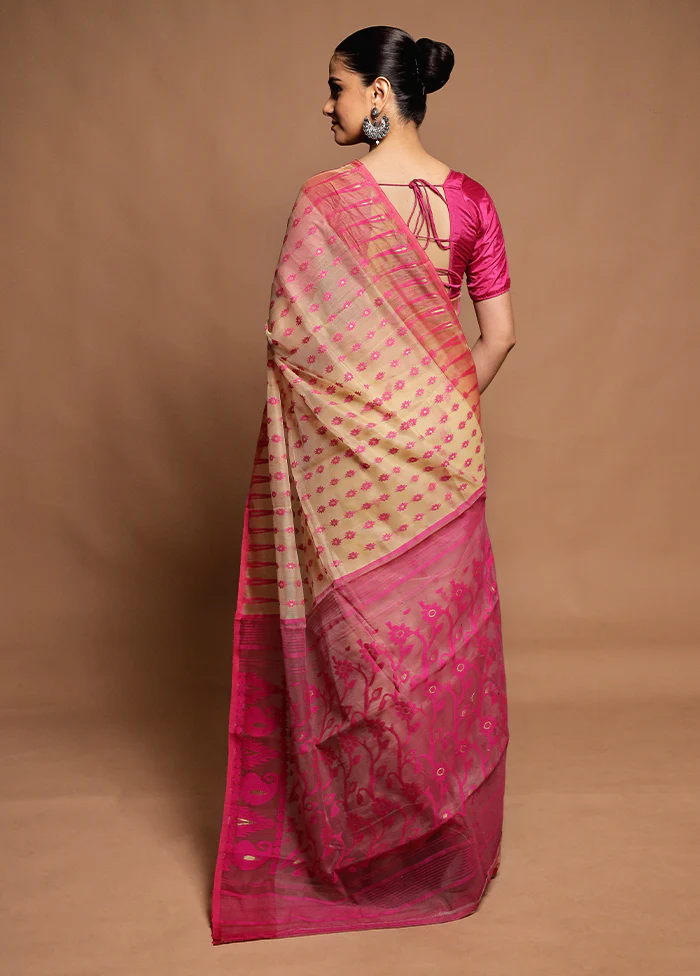 Pink Tant Jamdani Saree Without Blouse Piece - Image 3