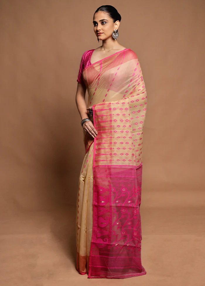Pink Tant Jamdani Saree Without Blouse Piece - Image 4