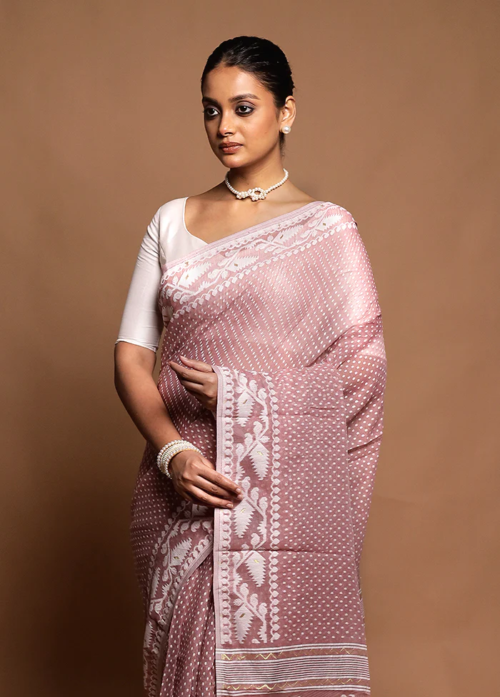 Pink Tant Jamdani Saree Without Blouse Piece - Image 2