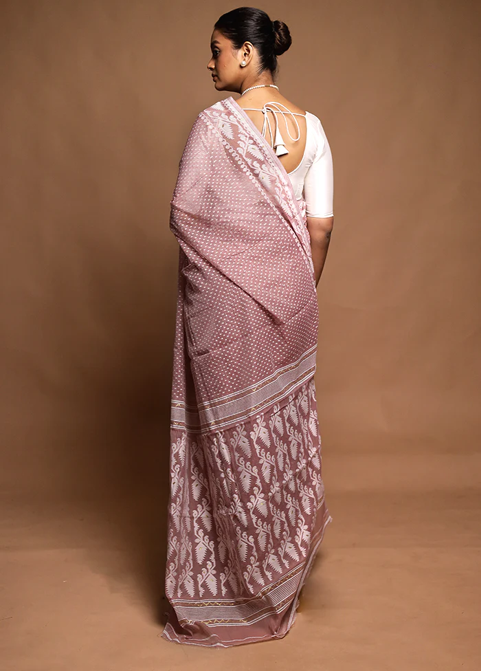 Pink Tant Jamdani Saree Without Blouse Piece - Image 3