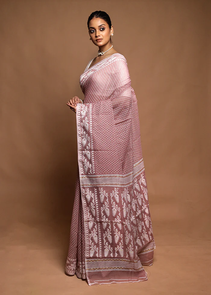 Pink Tant Jamdani Saree Without Blouse Piece - Image 4