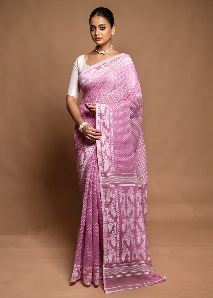 Pink Tant Jamdani Saree Without Blouse Piece