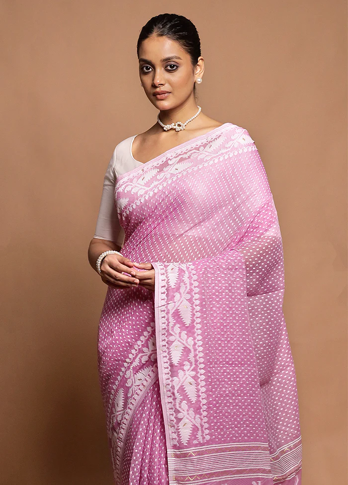 Pink Tant Jamdani Saree Without Blouse Piece - Image 2