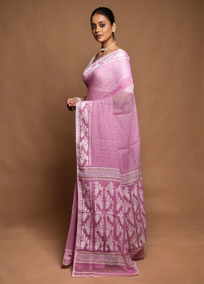 Pink Tant Jamdani Saree Without Blouse Piece - Image 4
