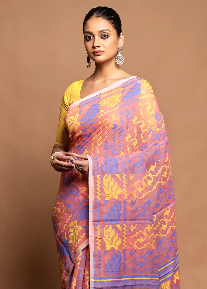 Pink Tant Jamdani Saree Without Blouse Piece - Image 2
