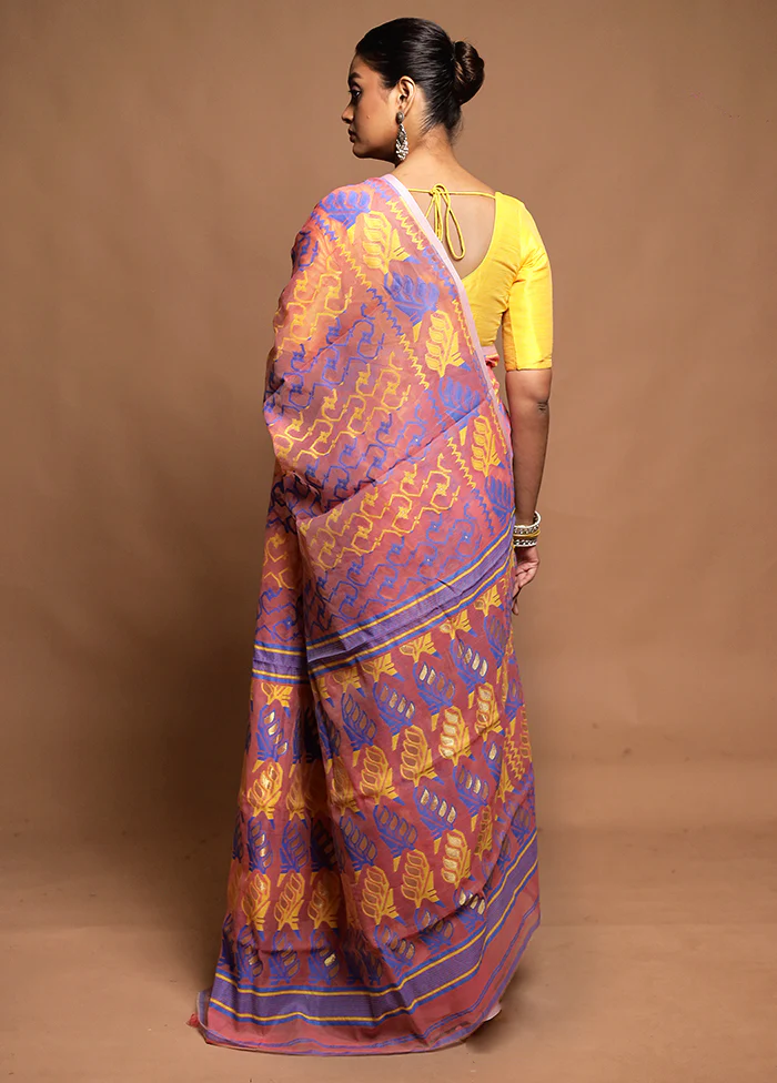 Pink Tant Jamdani Saree Without Blouse Piece - Image 3