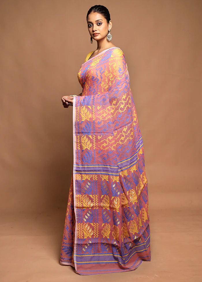 Pink Tant Jamdani Saree Without Blouse Piece - Image 4
