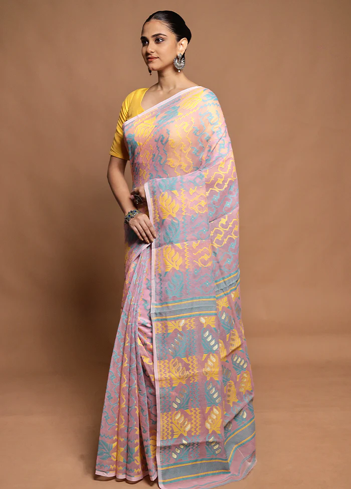 Pink Tant Jamdani Saree Without Blouse Piece - Image 4