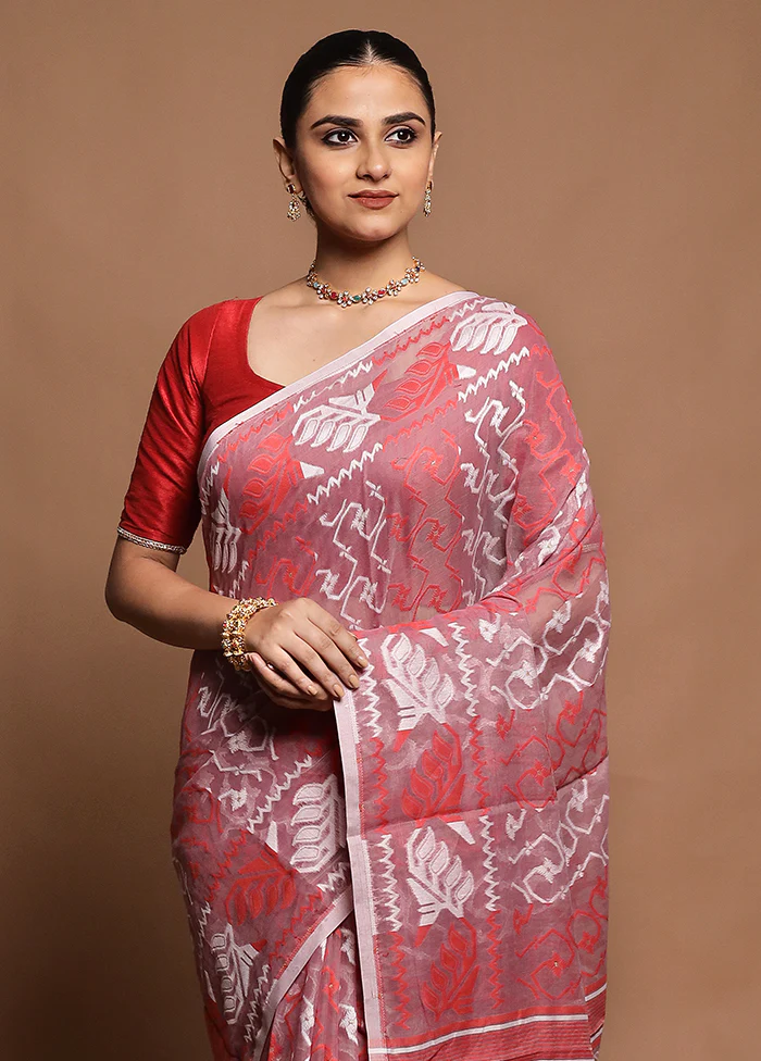 Pink Tant Jamdani Saree Without Blouse Piece - Image 2