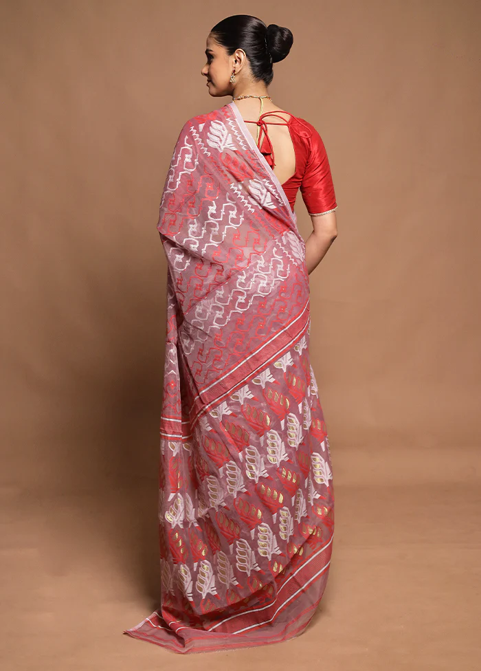 Pink Tant Jamdani Saree Without Blouse Piece - Image 3