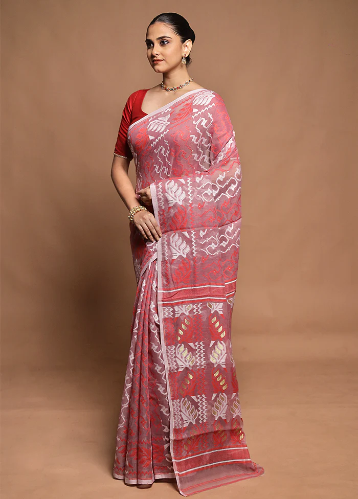 Pink Tant Jamdani Saree Without Blouse Piece - Image 4