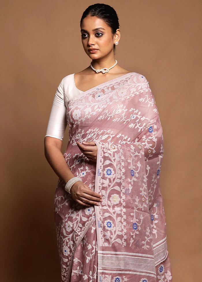 Pink Tant Jamdani Saree Without Blouse Piece - Image 2