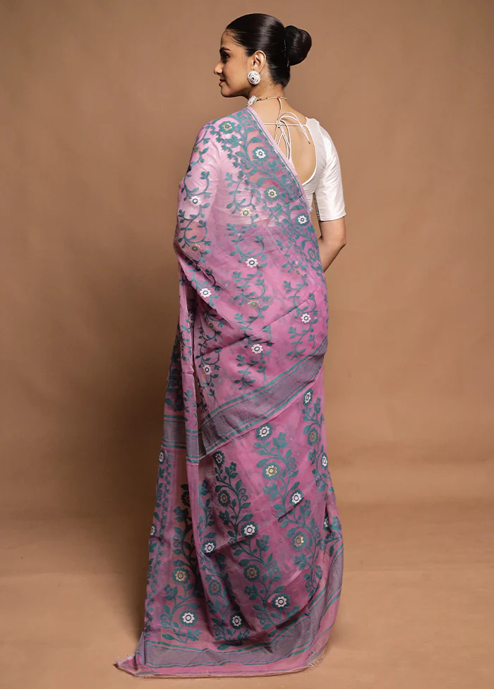 Pink Tant Jamdani Saree Without Blouse Piece - Image 3