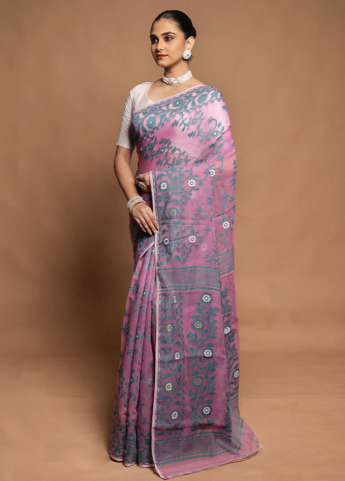 Pink Tant Jamdani Saree Without Blouse Piece - Image 4