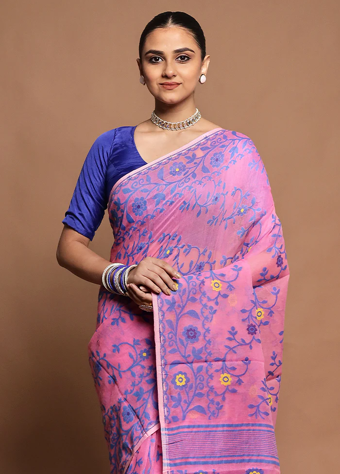 Pink Tant Jamdani Saree Without Blouse Piece - Image 2