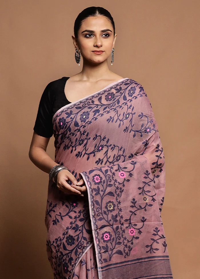 Pink Tant Jamdani Saree Without Blouse Piece - Image 2