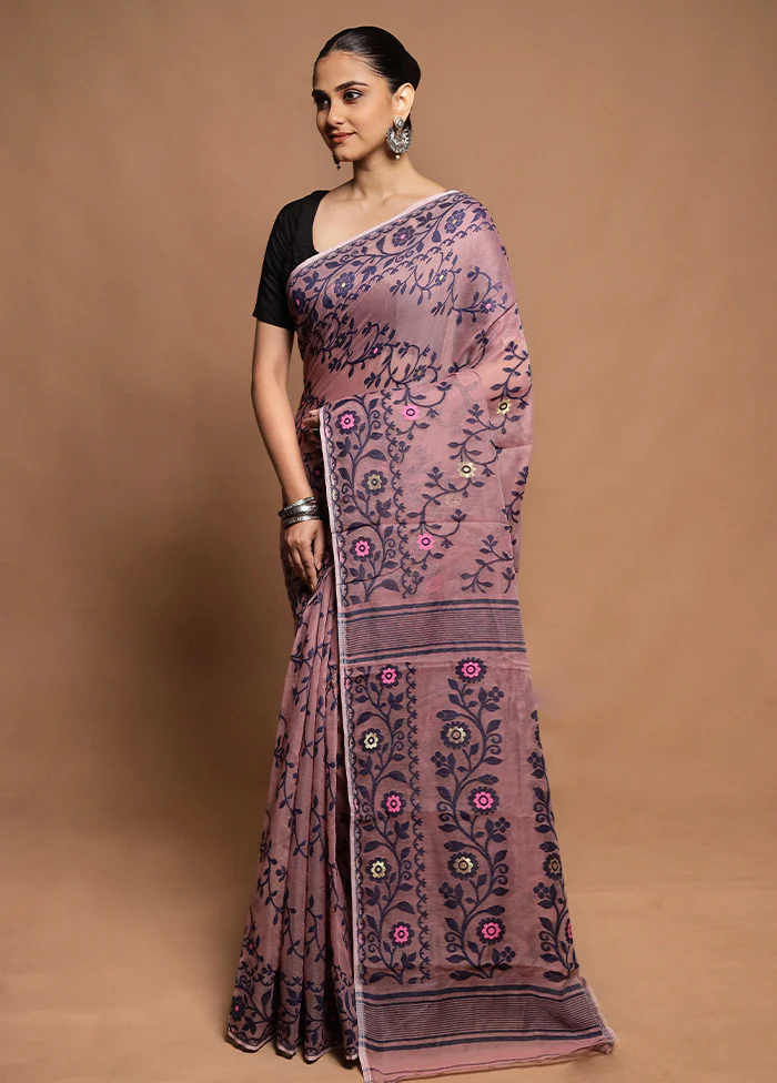 Pink Tant Jamdani Saree Without Blouse Piece - Image 4