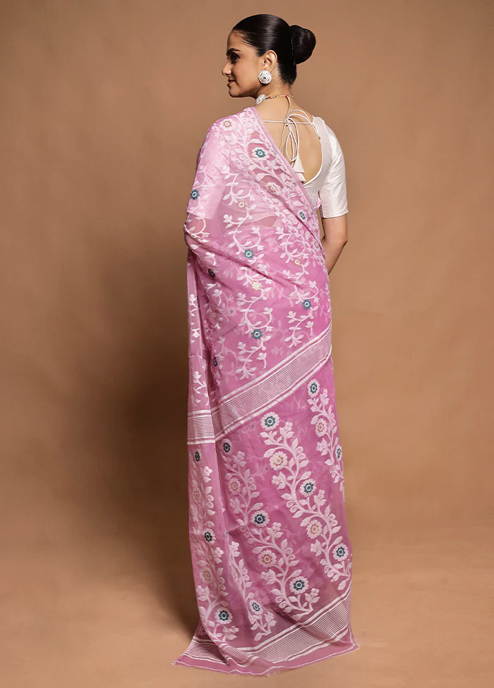Pink Tant Jamdani Saree Without Blouse Piece - Image 3