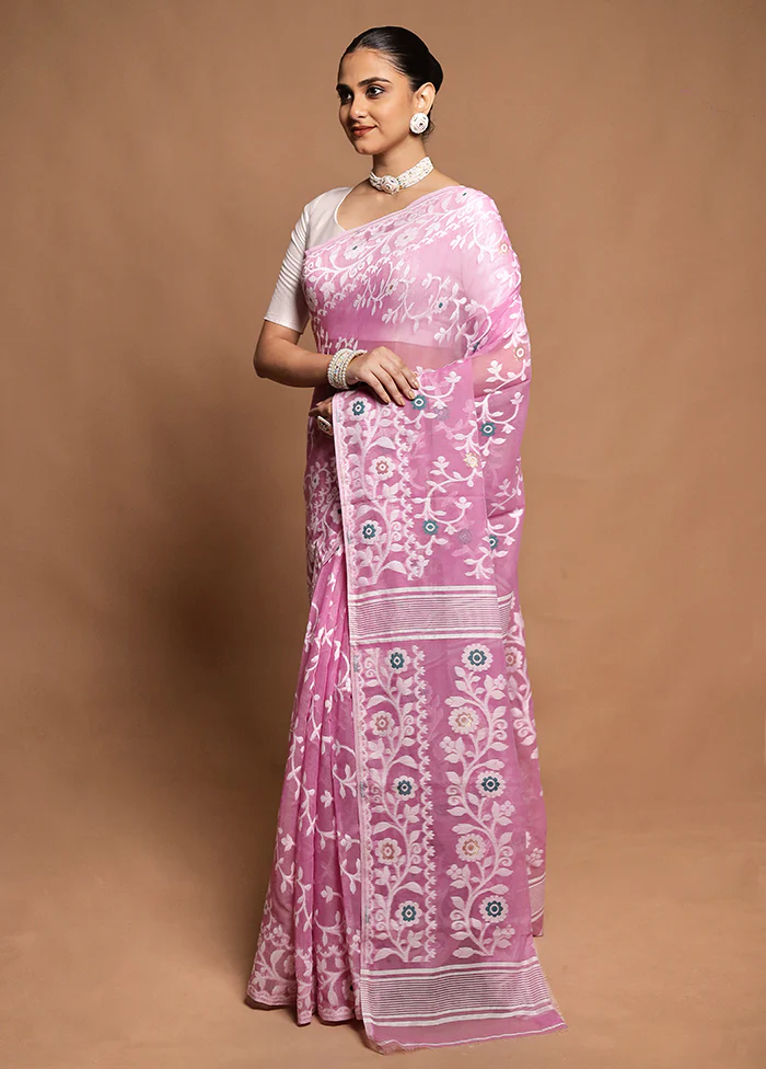 Pink Tant Jamdani Saree Without Blouse Piece - Image 4