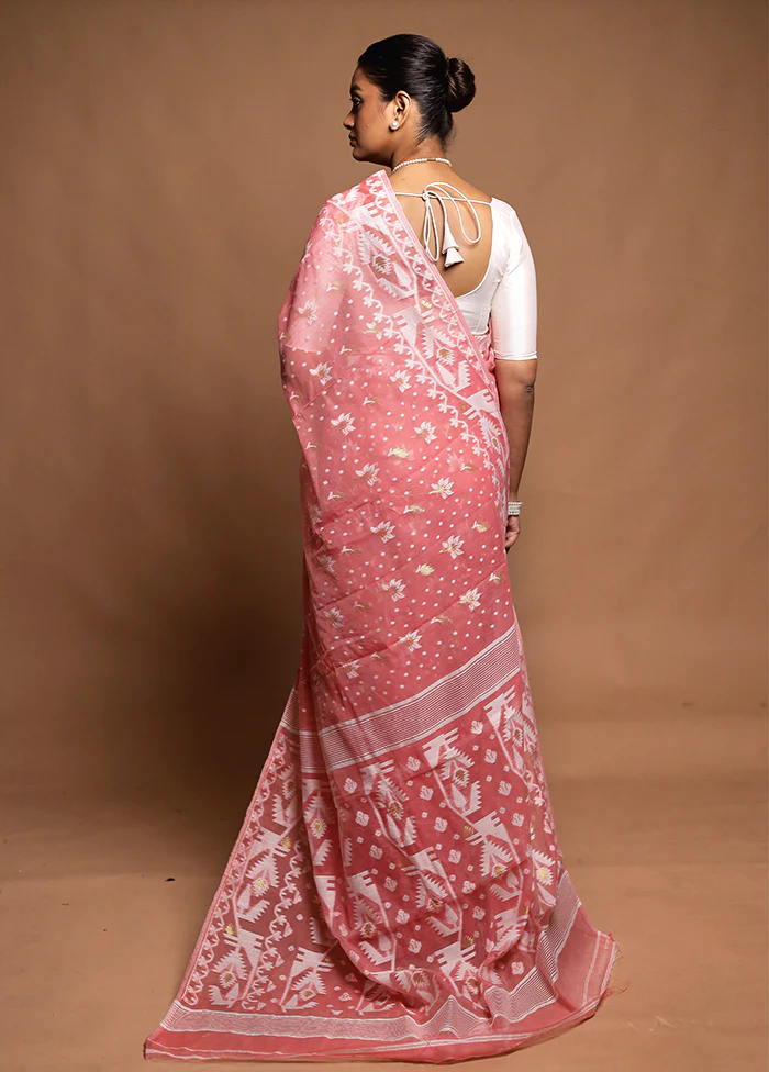 Pink Tant Jamdani Saree Without Blouse Piece - Image 3