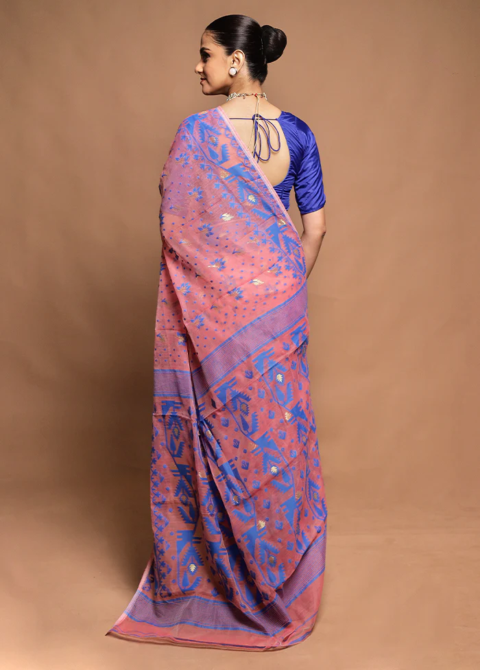 Pink Tant Jamdani Saree Without Blouse Piece - Image 3