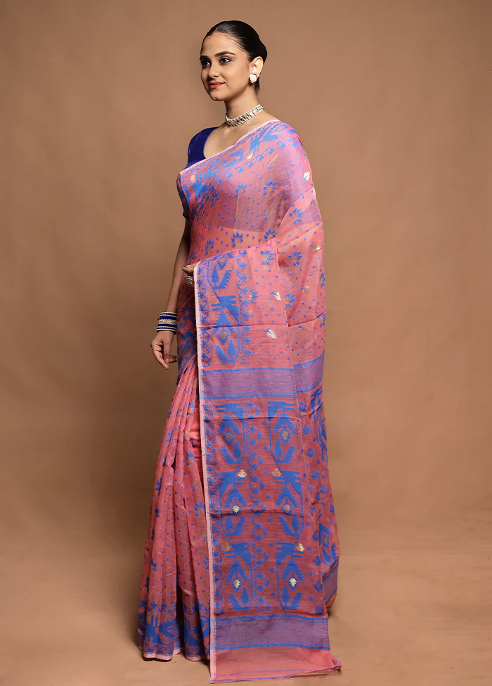 Pink Tant Jamdani Saree Without Blouse Piece - Image 4