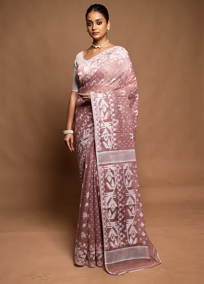 Pink Tant Jamdani Saree Without Blouse Piece