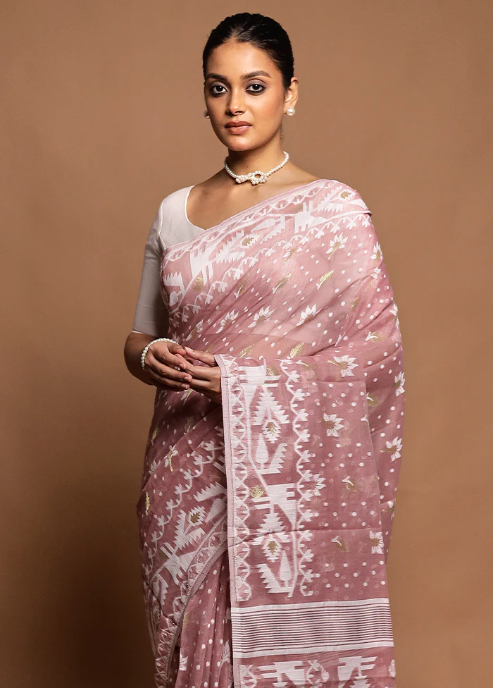 Pink Tant Jamdani Saree Without Blouse Piece - Image 2