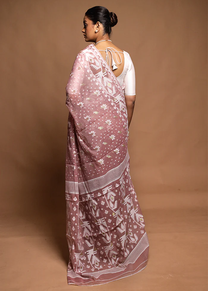Pink Tant Jamdani Saree Without Blouse Piece - Image 3