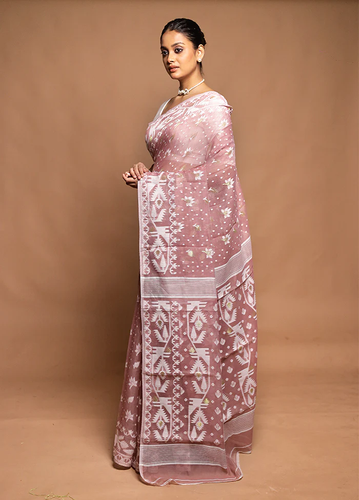 Pink Tant Jamdani Saree Without Blouse Piece - Image 4