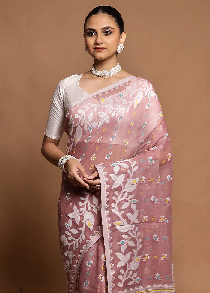 Pink Tant Jamdani Saree Without Blouse Piece - Image 2