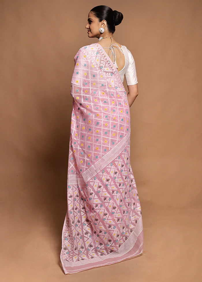 Pink Tant Jamdani Saree Without Blouse Piece - Image 3