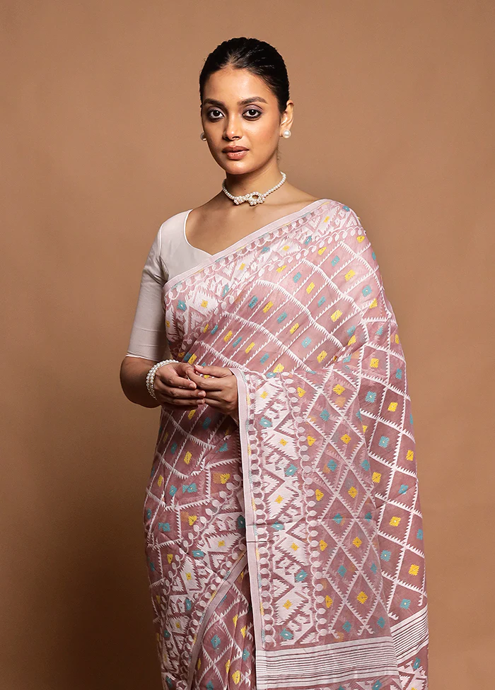 Pink Tant Jamdani Saree Without Blouse Piece - Image 2