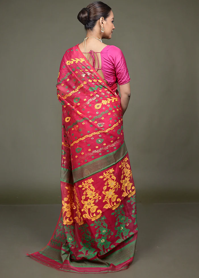 Pink Tant Jamdani Saree Without Blouse Piece - Image 3