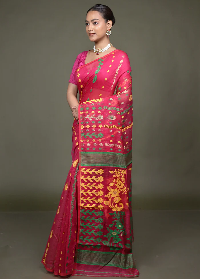 Pink Tant Jamdani Saree Without Blouse Piece - Image 4