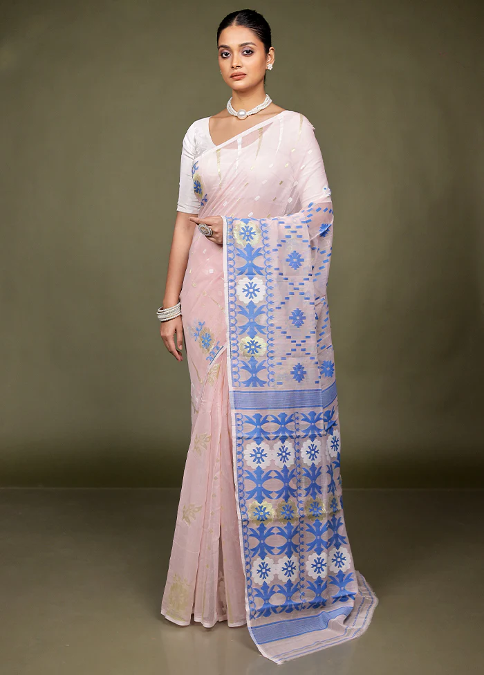 Pink Tant Jamdani Saree Without Blouse Piece - Image 2