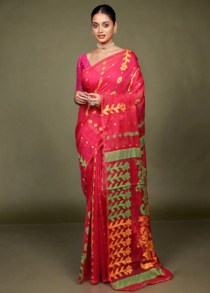 Pink Tant Jamdani Saree Without Blouse Piece - Image 2
