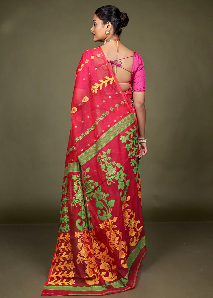 Pink Tant Jamdani Saree Without Blouse Piece - Image 3