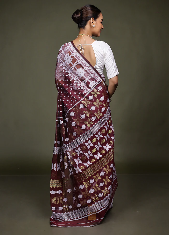 Brown Tant Jamdani Saree Without Blouse Piece - Image 3