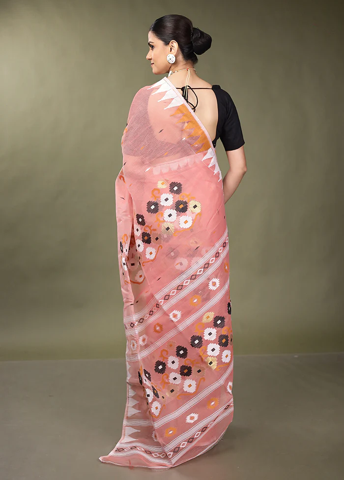 Pink Tant Jamdani Saree Without Blouse Piece - Image 3
