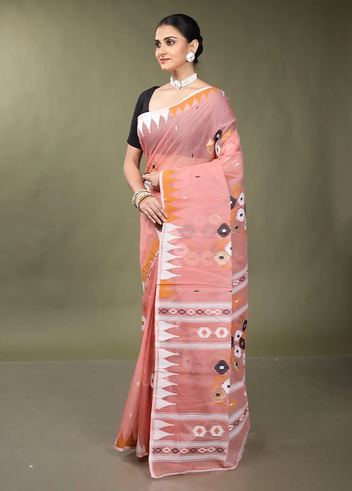 Pink Tant Jamdani Saree Without Blouse Piece - Image 4