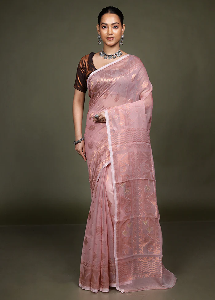 Pink Tant Jamdani Saree Without Blouse Piece - Image 2