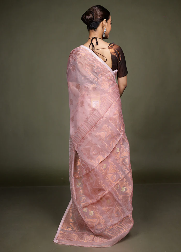 Pink Tant Jamdani Saree Without Blouse Piece - Image 3
