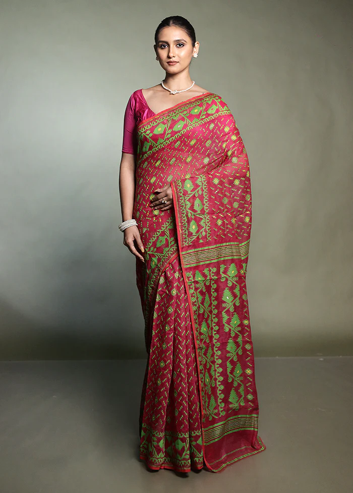 Pink Tant Jamdani Saree Without Blouse Piece - Image 2