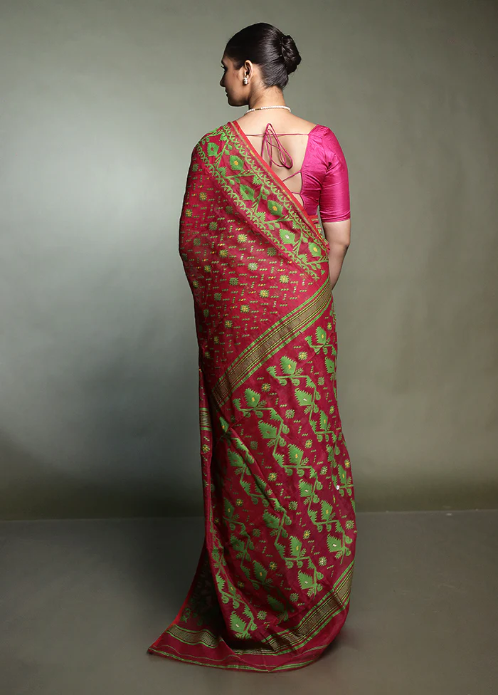 Pink Tant Jamdani Saree Without Blouse Piece - Image 3