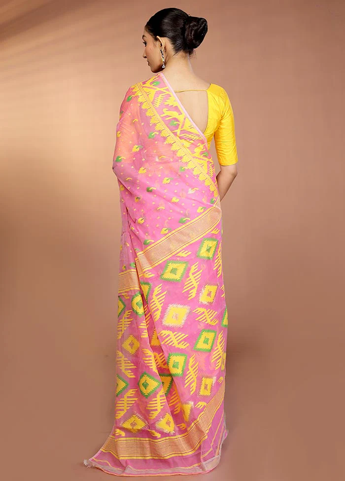 Pink Tant Jamdani Saree Without Blouse Piece - Image 3